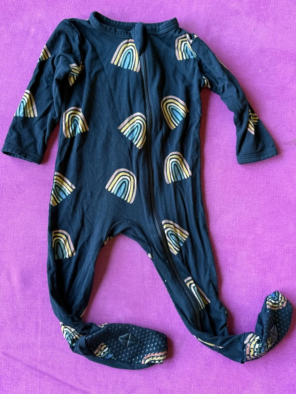 Kyte BABY Black Rainbow Print Footed One-Piece